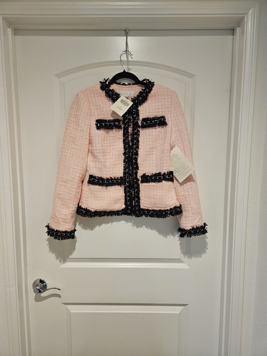Boston Proper Jackets & Blazers - Boston Proper Pink Tweed Jacket with Black Fringe Trim #924